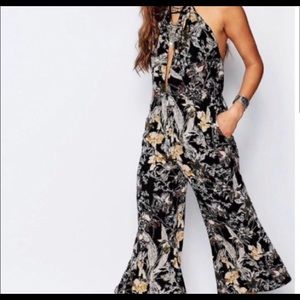 Free people vneck halter floral jumsuit